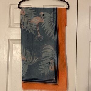 Large scarf. Flamingos.  Orange and green